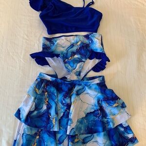 Amazon Girls 3 piece swim Set - Blue and Gold Marble